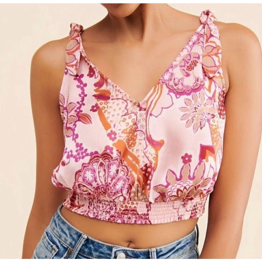 Free People NWT Weekend in Montauk Crop Top L Floral Soft Feminine Boho Beachy - Picture 2 of 11